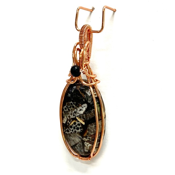 HANDMADE Black Fossil Copper and Pure Copper Statement Pendant, Artisan Jewelry - Picture 5 of 10